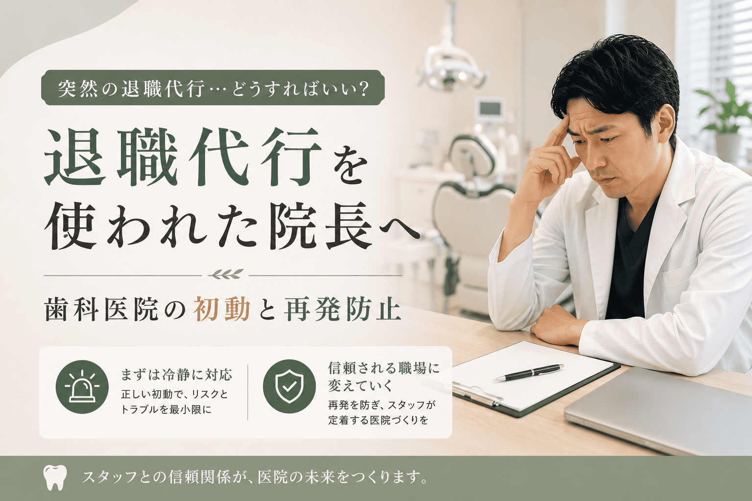 退職代行を使われた院長へ|歯科医院の初動と再発防止